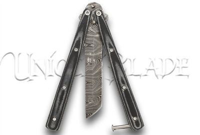Micarta Simple Butterfly Black Knife Damascus Steel Blade Tanto Point Balisong