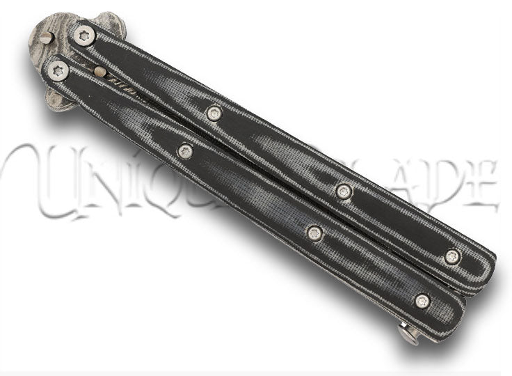 Micarta Simple Butterfly Black Knife Damascus Steel Blade Tanto Point Balisong