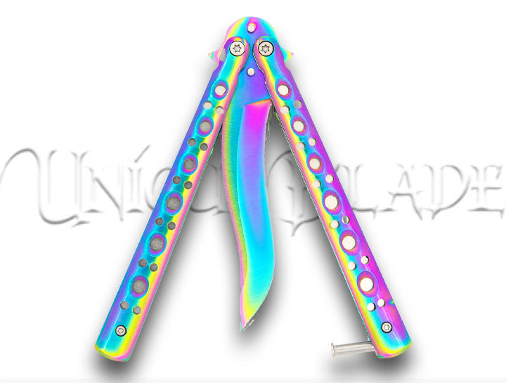 Mutation Warning Balisong Flipper Butterfly Knife Titanium Curved Blade