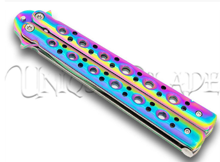 Mutation Warning Balisong Flipper Butterfly Knife Titanium Curved Blade