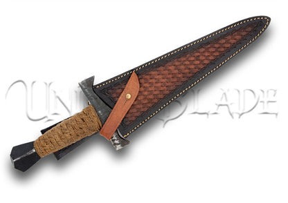 Old Stories Medieval Carbon Steel Full Tang Functional Reenactment Medieval Viking Dagger w/ Woven Twine Handle
