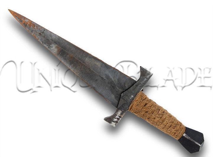 Old Stories Medieval Carbon Steel Full Tang Functional Reenactment Medieval Viking Dagger w/ Woven Twine Handle