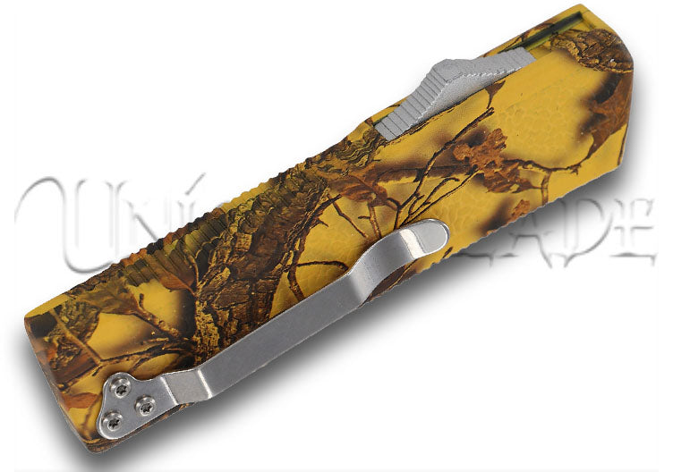 Real Tree Yellow Camouflage Lightning OTF Dual Action Knife
