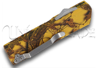 Real Tree Yellow Camouflage Lightning OTF Dual Action Knife