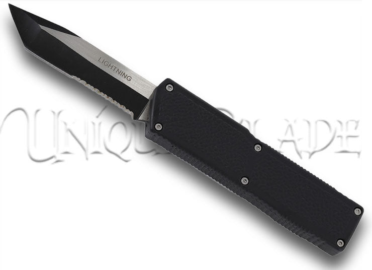 Second Chance Lightning Black Dual Action Serrated Tanto Automatic OTF Knife