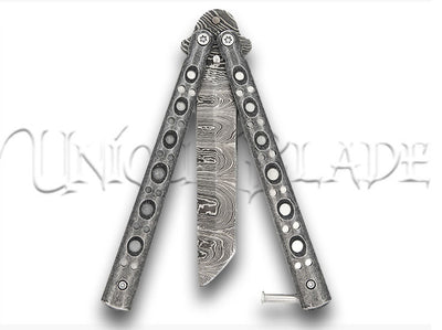 Shattered Without Hesitation Tanto Balisong Butterfly Knife Damascus Steel Blade Tanto Point