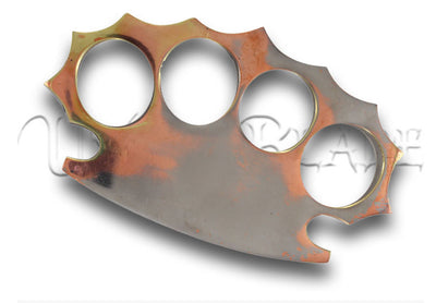 Splatter Scatter Silver & Copper Coated Brass Knuckle: Functional and striking, this four-fingered brass knuckle features a dual-color rustic design, perfect as a paperweight with a touch of style and utility.