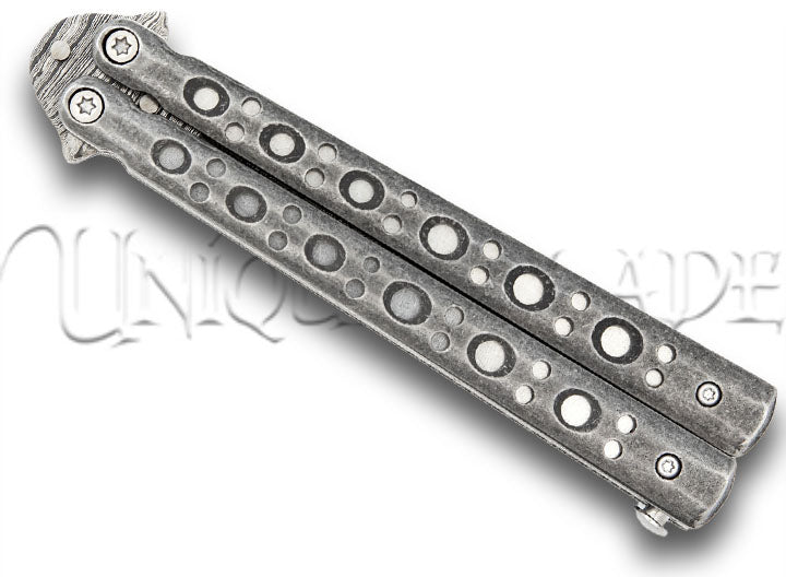 Steel Coal Strike Butterfly Knife Damascus Steel Drop Point Blade Balisong