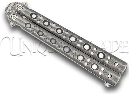 Steel Coal Strike Butterfly Knife Damascus Steel Drop Point Blade Balisong