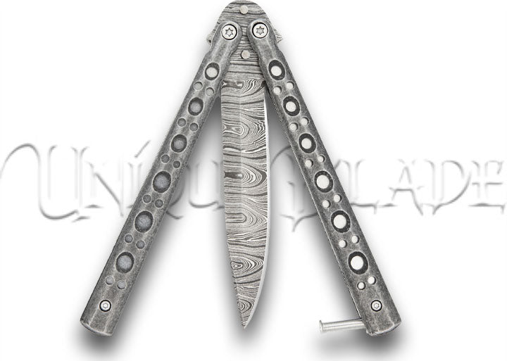 Steel Coal Strike Butterfly Knife Damascus Steel Drop Point Blade Balisong