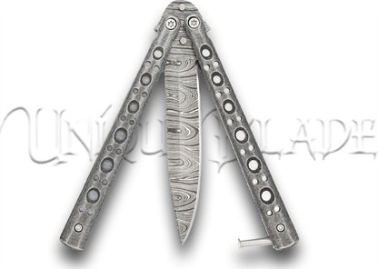Steel Coal Strike Butterfly Knife Damascus Steel Drop Point Blade Balisong