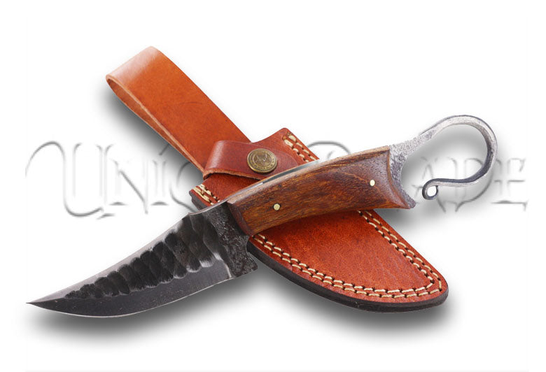Swing Ginkgo Hunting Knife Selection - Full Tang Sharpened Trailing Point Damascus High Carbon Steel Blade w/ Finger Hole