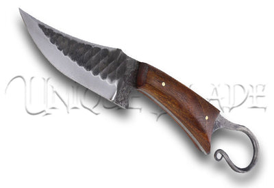 Swing Ginkgo Hunting Knife Selection - Full Tang Sharpened Trailing Point Damascus High Carbon Steel Blade w/ Finger Hole