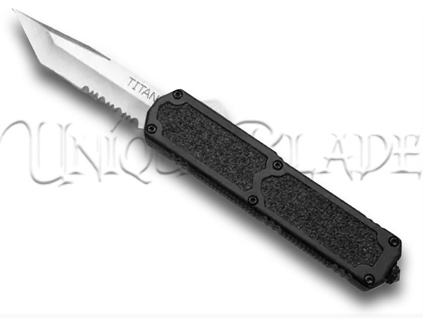 Titan Black OTF Automatic Knife - Tanto Satin Serr