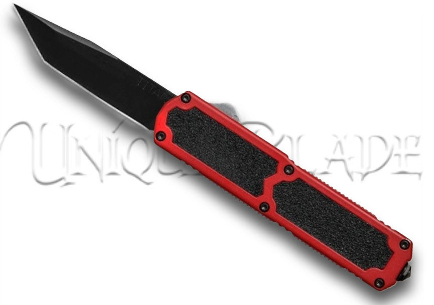 Titan Red OTF Automatic Knife - Tanto Black Plain