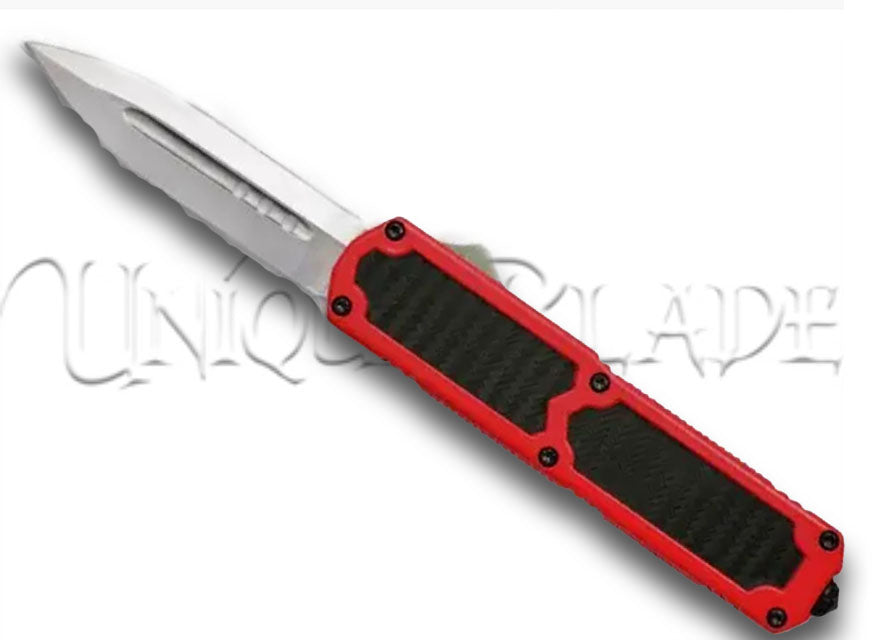 Titan Red OTF Sim Carbon Fiber Automatic Knife - Dagger Satin