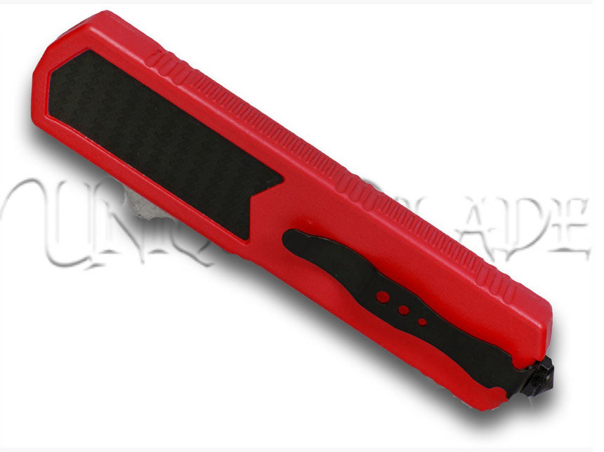 Titan Red OTF Sim Carbon Fiber Automatic Knife - Dagger Satin