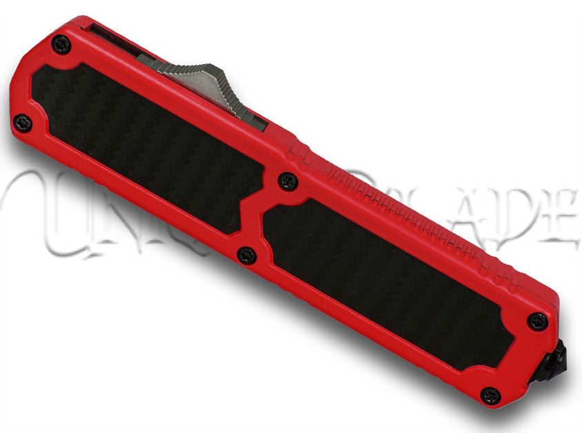 Titan Red OTF Sim Carbon Fiber Automatic Knife - Dagger Satin