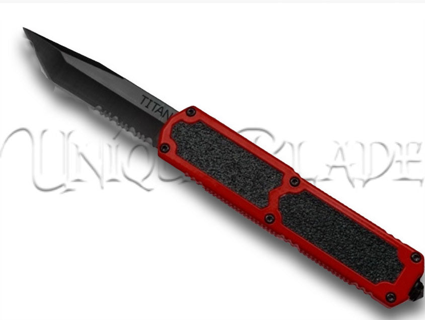 Titan Red OTF Automatic Knife - Tanto Black Serr