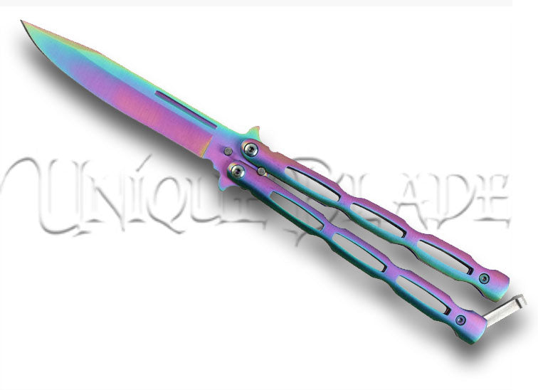 Unchained Titanium Rainbow Tactical Balisong Butterfly Knife: Master the Art of Precision with this Striking and Functional Blade.