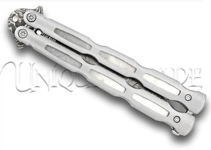 Unchained Balisong Butterfly Knife  Damascus Steel Blade Drop Point