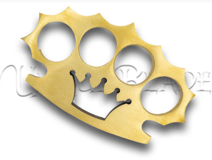 Walk on the Wired Side 100% Pure Brass Knuckle Paper Weight Accessory - Crown Design - Rule Your Workspace - This brass knuckle paperweight, adorned with a crown design, adds a touch of regal strength to your desk.