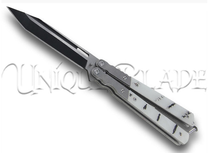 White Widow Two Toned butterfly Knife balisong tanto knives