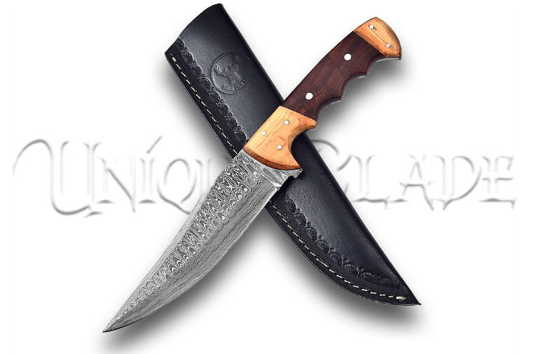 Years of Growth Hunting Knife - Damascus Steel, Walnut & Beechwood Grips by Hunt For Life
