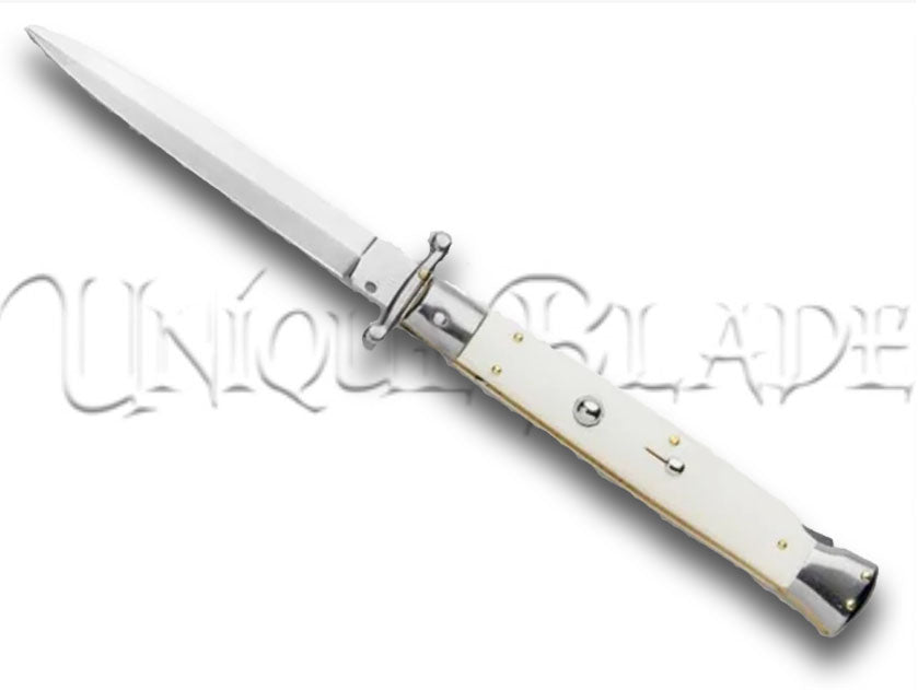 Frank B. 11" Italian Stiletto Swinguard Camel Bone Auto Knife - Dagger