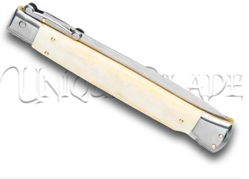 Frank B. 11" Italian Stiletto Swinguard Camel Bone Auto Knife - Dagger