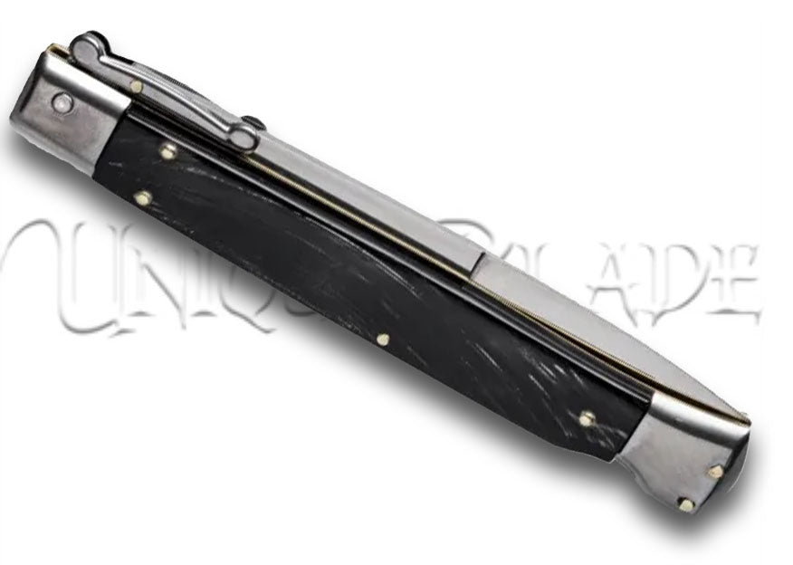 Frank B. 11" Italian Stiletto Swinguard Dark Horn Automatic Knife - Bayonet
