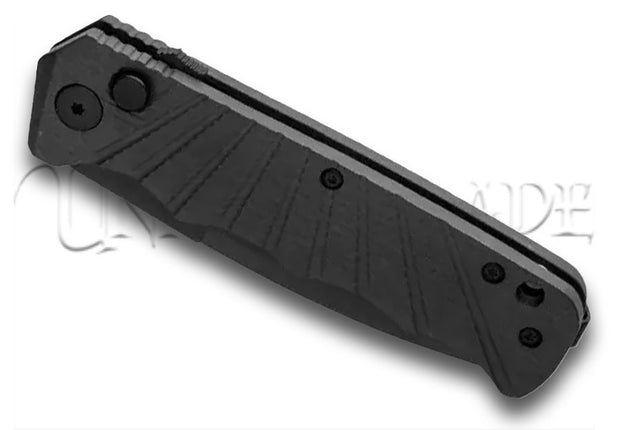 Delta Force Automatic Knife Black Aluminum - Black Partially Serrated