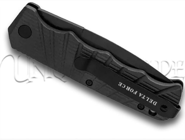 Delta Force Automatic Knife Black Aluminum - Black Plain