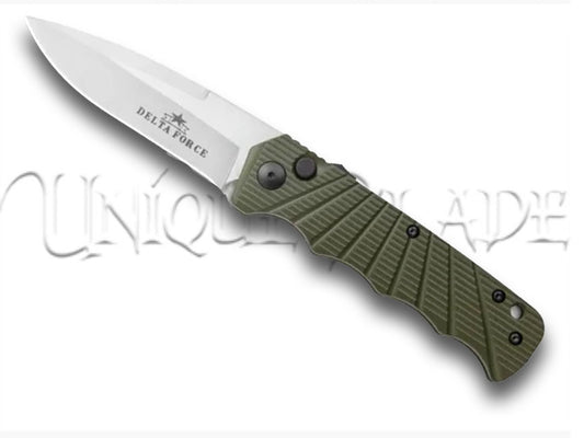Delta Force Automatic Knife Green Aluminum - Satin Plain