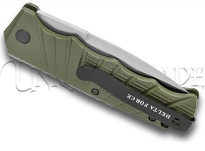Delta Force Automatic Knife Green Aluminum - Satin Plain