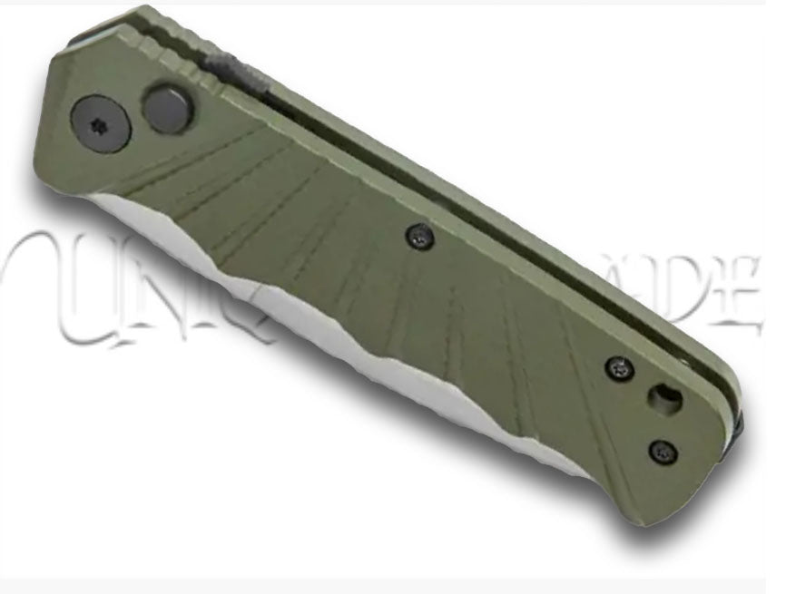 Delta Force Automatic Knife Green Aluminum - Satin Partially Serrated