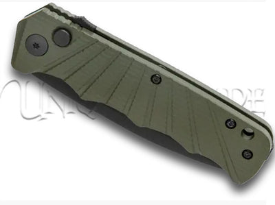 Delta Force Automatic Knife OD Green Aluminum Drop Point - Black Plain