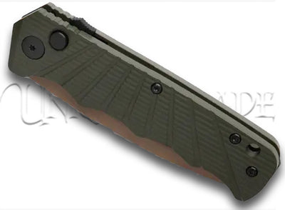 Delta Force Automatic Knife OD Green Aluminum Drop Point - Tan Serr