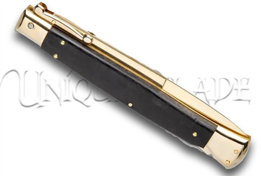 Frank B. 11" Ebony Italian Stiletto Swinguard Gold Plated - Bayo Gold