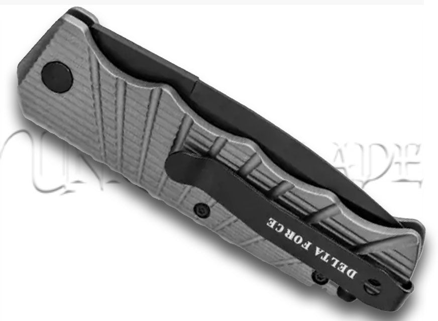Delta Force Automatic Knife Gray Aluminum - Black Plain