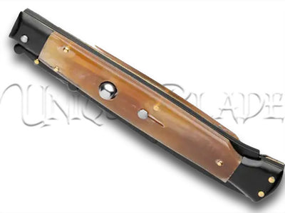 Frank B. 11" Italian Stiletto Swinguard Honey Horn Automatic Knife - Bayonet