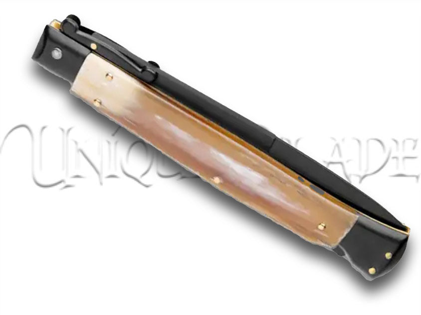 Frank B. 11" Italian Stiletto Swinguard Honey Horn Automatic Knife - Bayonet