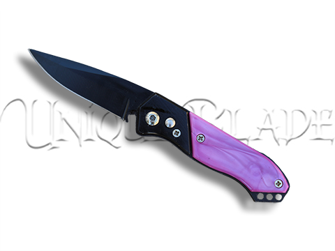 Chive Side Opening Switchblade Purple - Elegance in Every Deployment - This side-opening switchblade in vibrant purple offers both style and functionality with a touch of finesse in each use.