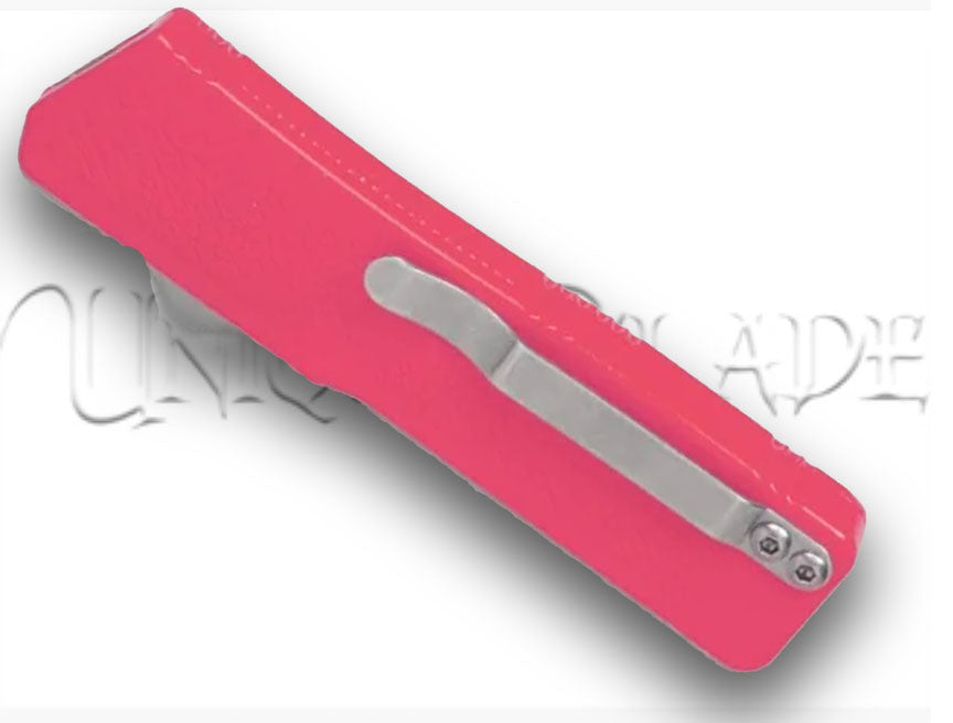 Lighting Pink OTF Automatic Knife - Black Serrated - Plain Blade