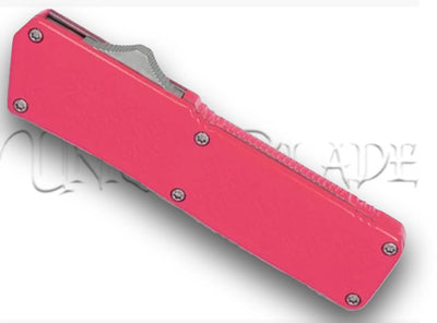 Lighting Pink OTF Automatic Knife - Black Serrated - Plain Blade