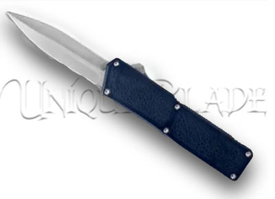 Lightning Blue OTF Automatic Knife: Black Dagger - Plain Blade: Make a statement with this vibrant blue out-the-front automatic knife, showcasing a sleek black dagger-style plain blade for a perfect blend of style and precision.