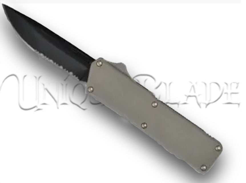 Lighting Gray OTF Automatic Knife - Black Serrated - Plain Blade