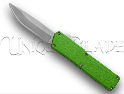 Lightning Zombie Edition Green OTF Automatic Knife: Unleash the Undead Style with a Satin Plain Blade – Precision and Tactical Design for the Apocalypse.