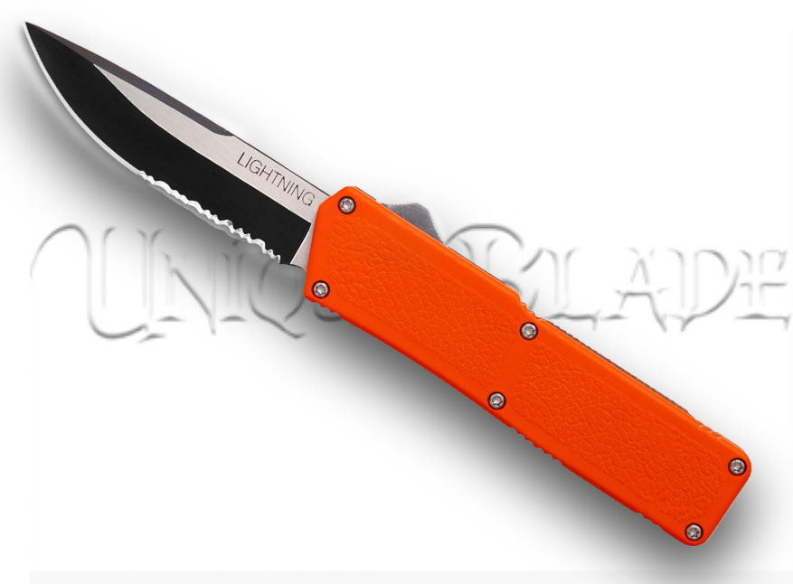Lightning Orange OTF Automatic Knife - Two-Tone Serrated