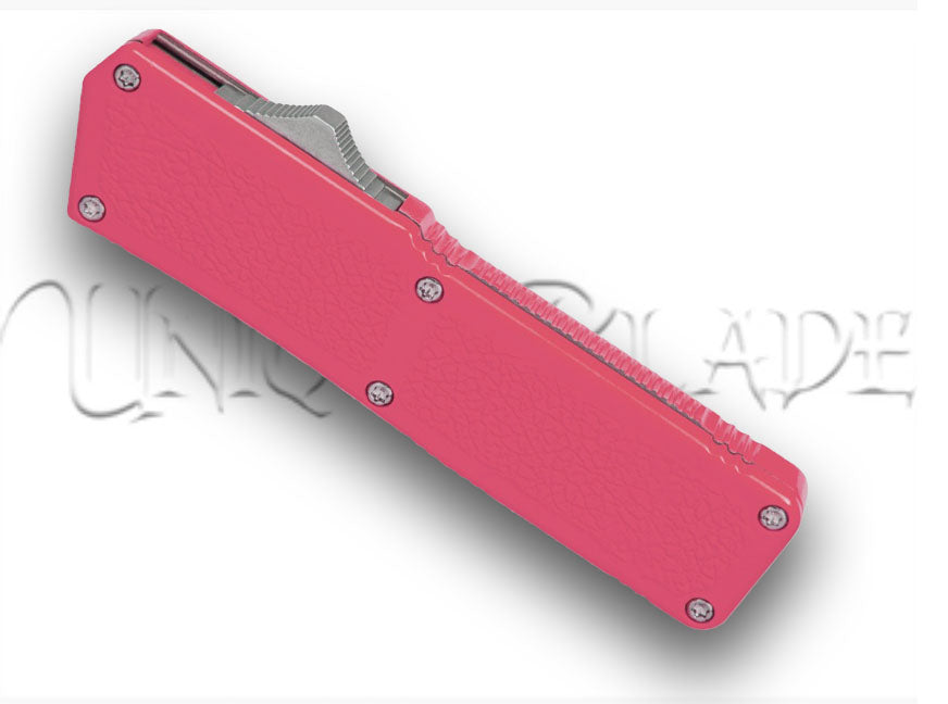 Lighting Pink OTF Automatic Knife - Satin Plain - Serrated Blade